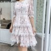 Buy Australian Court Style Lady Casual Lace Stitch Cutout Dress – Elegant High Waist One-Piece Layer Cake Dress