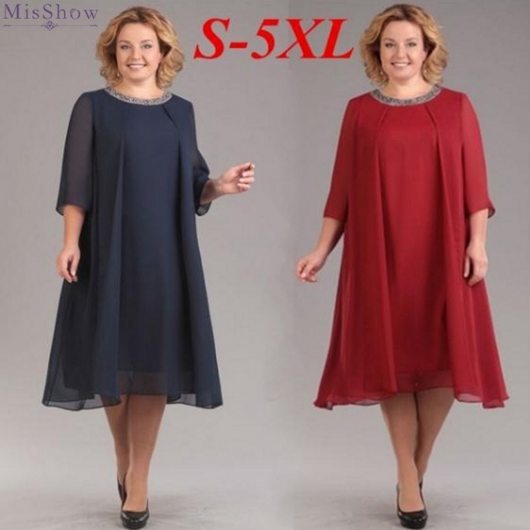 Summer Dress 19 Plus Size Women Dress Half Sleeve Chiffon Maxi Dress Elegant Ladies Party Midi Dress Robe femme