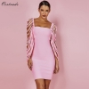Summer Pink Fringe Detailed Cap Sleeve Woman Bandage Party Mini Dress XL