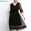 Eyelash Lace V-neck Half Sleeve Wave Hem Dress High Quality Plus Size
