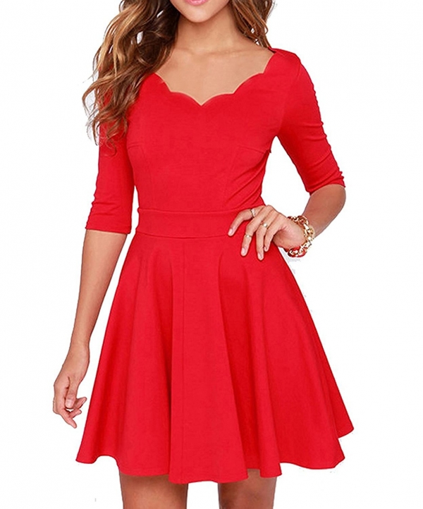Custom-made Women's Slim Flared Tunic Sweetheart Wavy Neckline Dress Ladies Half Sleeve High Waist A-Line Dresses Vestidos 1 Sweetheart Wavy Neckline Dress Ladies Half Sleeve High Waist A-Line Dress