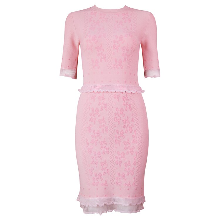 TOP Quality Vestidos Women Summer Dress Sexy Half Sleeve Jacquard Pink Bandage Dress Elegant Party Dress