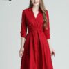 Tingfly Casual Summer Women Knee Length Shirt Dress – Vintage Half Sleeve Elegant Office Work Dress