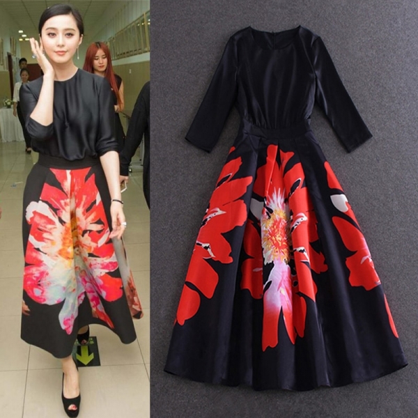 Autumn Vintage Rockabilly Retro Swing 1950s 60s Pinup Party Dress Elegant Plus Size