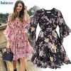 Elegant Chiffon Boho Party Dress for Women - High Elastic Waist, Butterfly Sleeves & Floral Print" 🌸