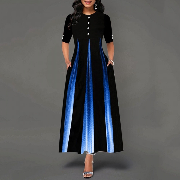 Maxi Elegant Party Dress Women Half Sleeve Floral Ankle-Length Female Black Summer Ladies Dress A-line Long Dress robe femme
