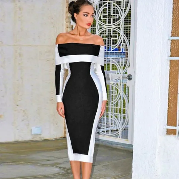 Seamyla New Long Sleeve Bodycon Bandage Dresses Women Vestidos 19 Runway Party Dress Midi Celebrity Sexy Clubwear Dress Slim New Long Sleeve Bodycon Bandage Dress - Women's Vestidos 19 Runway Party Dress