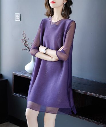 19 New Women Clothing Summer Fashion O-neck Half Sleeves Dress Hollow Out Mesh Patchwork Vintage Elastic Loose Dresses Female