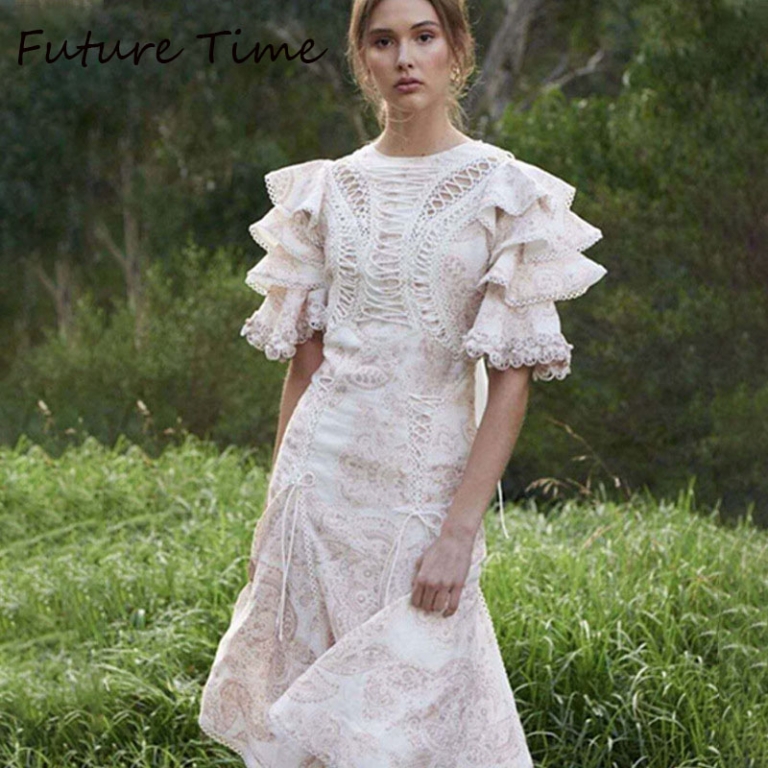 Future Time Autumn Printing White Dress Women 19 Long Beach Dress Bodycon Half Sleeve Round Collar A-Line Sexy Bandage Dress
