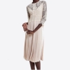 Half Sleeve Dress Lace Mid-Calf Femme Dress Robe O Neck