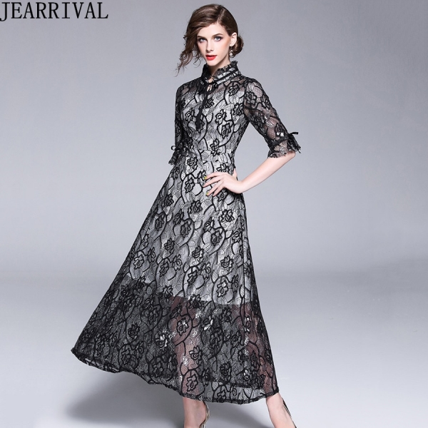Elegant Lace Dress 18 High Quality Half Sleeve Hollow Out Slim
