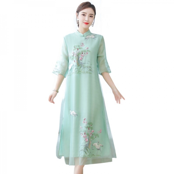 Chinese Style Dress Vintage Half sleeve Large size 4XL Long