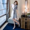 Plus Size Patchwork Asymmetrical Dress White Striped Half Sleeve Knee-length