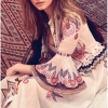 Sweet Half Flare Sleeve Bow Collar Gauze Embroidery Flower Dress