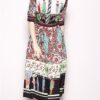 Runway Turn Down Collar Print Flower Character Chiffon Vintage Half Sleeve Ladies Midi Dress