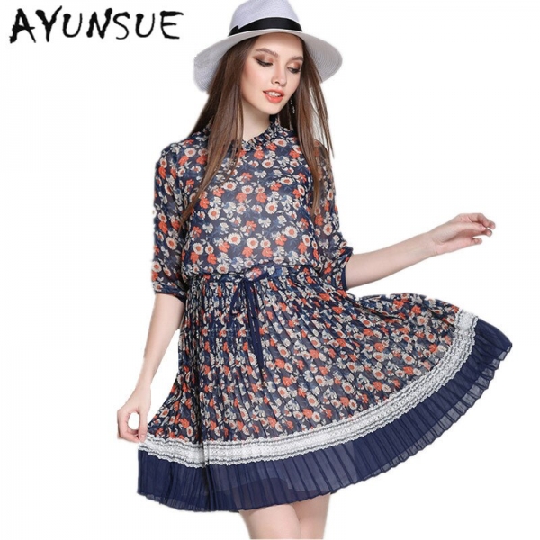 Elegant Dress Women Chiffon Plus Size 5XL Blue Floral