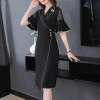 Ruffle Half Sleeve Lace Patchwork Black Dress