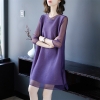 O-neck Half Sleeves Dress Hollow Out Mesh Patchwork Vintage