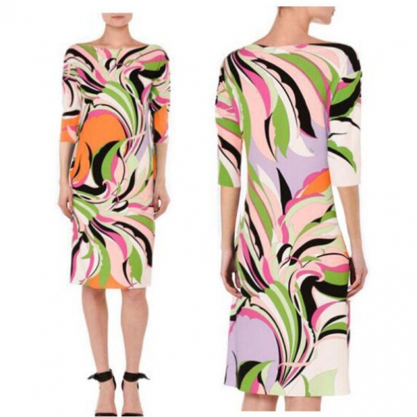 Women's new Italian fashion show o-Neck , pretty dress half sleeve printing knitting dress