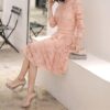 Hook Flower Back Hollow Out Chic O Neck Half Sleeve Elegant Dress