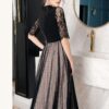Elegant Dot Patchwork Lace Hollow Mesh Heavy Half Sleeve Woman Maxi Dress