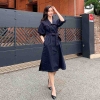 LLZACOOSH Double-breasted Autumn Loose Sashes Jeans Dress 19 Women Office Turn Down collar Blue Denim Half sleeve Cowboy Dress