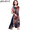 Vintage Dress Floral Print Silk Dress Half Sleeve Loose Summer