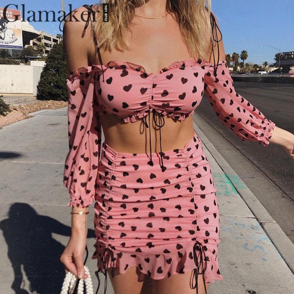 Glamaker Sexy off shoulder half sleeve dress Women two-piece bodycon a-line dress Female crop party ruffle club bandage dress Glamaker Sexy off shoulder half sleeve dress Women two-piece bodycon a-line dress Female crop party ruffle club bandage dress