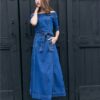 Big Swing Cowboy Dress Summer Off Shoulder Denim Half Sleeve Long