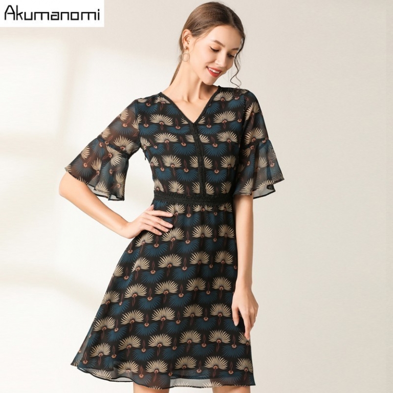 Flowrs Print Dress 19 New Fashion Women High Street A-Line Dresses Flare Half Sleeve Mini Autumn Dress Vestidos Plus Size
