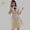 Spring High Quality Down Collar Half Sleeve Dress