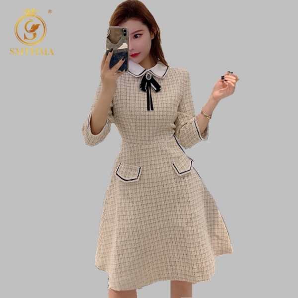 Spring High Quality Down Collar Half Sleeve Dress