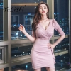 Asymmetrical Dress 18 Autumn Women Pink Half Sleeve Lace V-neck