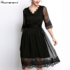 Summer Chiffon Dress Women Clothing Eyelash Lace V-neck Half Sleeve Wave Hem Dress High Quality Plus Size 5XL 4XL 3XL 2XL XL L M