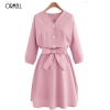 Elegant Female Solid Color Sweet V-Neck Sexy Dress
