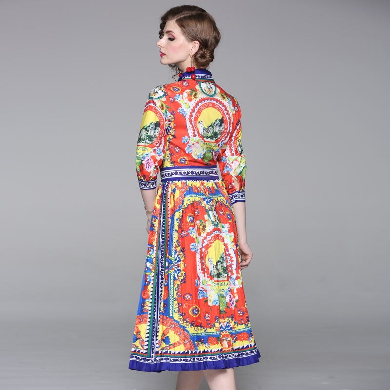 Bohemian turn-down collar summer vintage elegant casual party dress