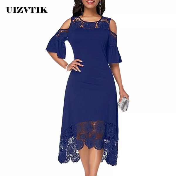 Casual Plus Size Slim White Lace Maxi Dresses Elegant Vintage Off Shoulder