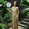 Half Sleeve Yellow Floral Dress, Traditional Chinese Cheongsam