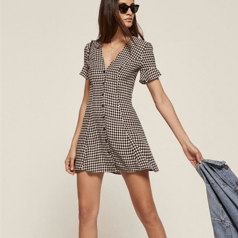 DEAT 19 new summer women clothes fashion V-neck half sleeves spring plaided dress sexy female vacation vestido WE19101M
