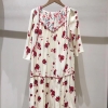Mini Dress Red Flower Print V Neck High Waist Summer Dress