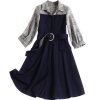New Fashion 19 Spring Autumn Office Lady Black Patchwork Plaid Dress Turn-down Collar Half Sleeve Elegant Women's A-line Dress