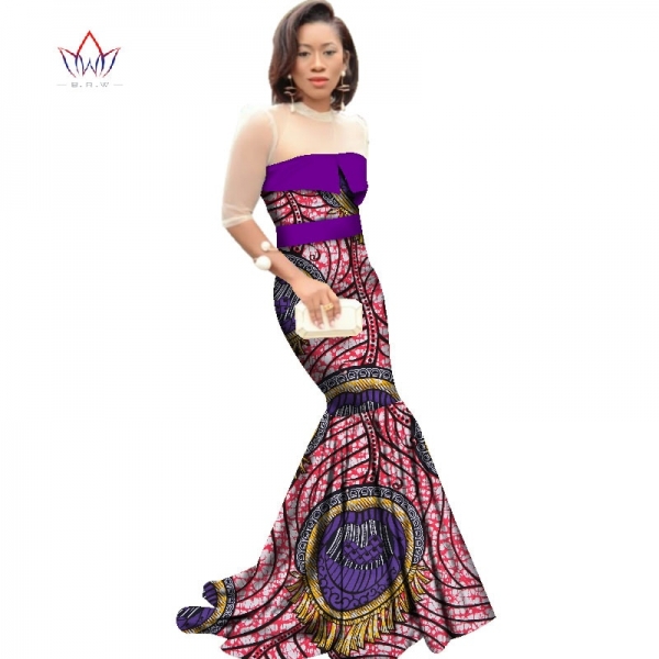 Dashiki African Print Clothing Half Sleeve Mermaid Dress Maxi Dress