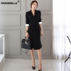 Autumn New Arrival Women OL style A-line knee-length Casual half sleeve slim vestidos office lady black professional dress