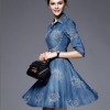 Autumn Vestidos Elegant Slim Half Sleeve Vintage Embroidery Denim Dresses 5XL Plus Size Women