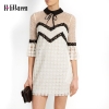 Summer 19 Self Portrait Dress Half Flare Sleeve Bow Turn-down Collar Runway White Lace Patchwork Hollow Out Sexy Party Dress