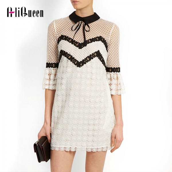 Summer 19 Self Portrait Dress Half Flare Sleeve Bow Turn-down Collar Runway White Lace Patchwork Hollow Out Sexy Party Dress Summer 19 Self Portrait Dress Half Flare Sleeve Bow Turn-down Collar Runway White Lace Patchwork Hollow Out Sexy Party Dress