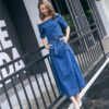 Big Swing Cowboy Dress Summer Off Shoulder Denim Half Sleeve Long