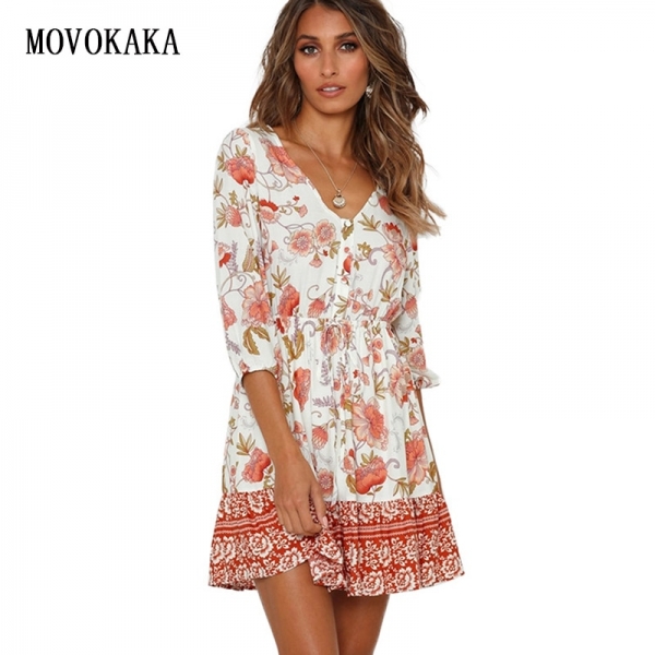 Boho Dress Fashion Spring Summer Dress Women Beach