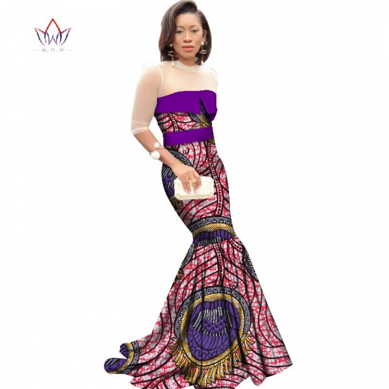 African Dresses for Women Dashiki African Print Clothing Half Sleeve Mermaid Dress Maxi Dress BRW Plus Size 6XL WY2318