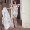 Bridal Dresses Luxury Feather Side Split Long Prom Gowns Half Sleeves